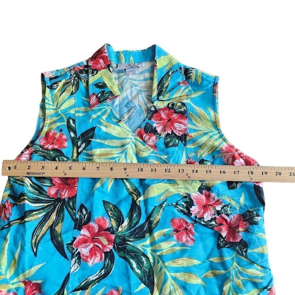 Vintage versailles womens Sz10 blue multicolor floral Hawaiian shirt linen blend - Picture 5 of 7